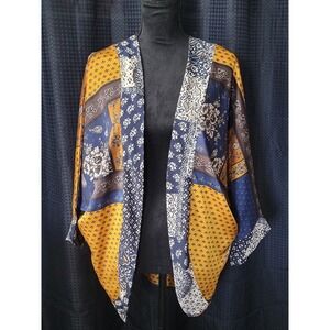 Roffe Accessories Patchwork Floral Paisley Kimono Cardigan Yellow Blue One Size
